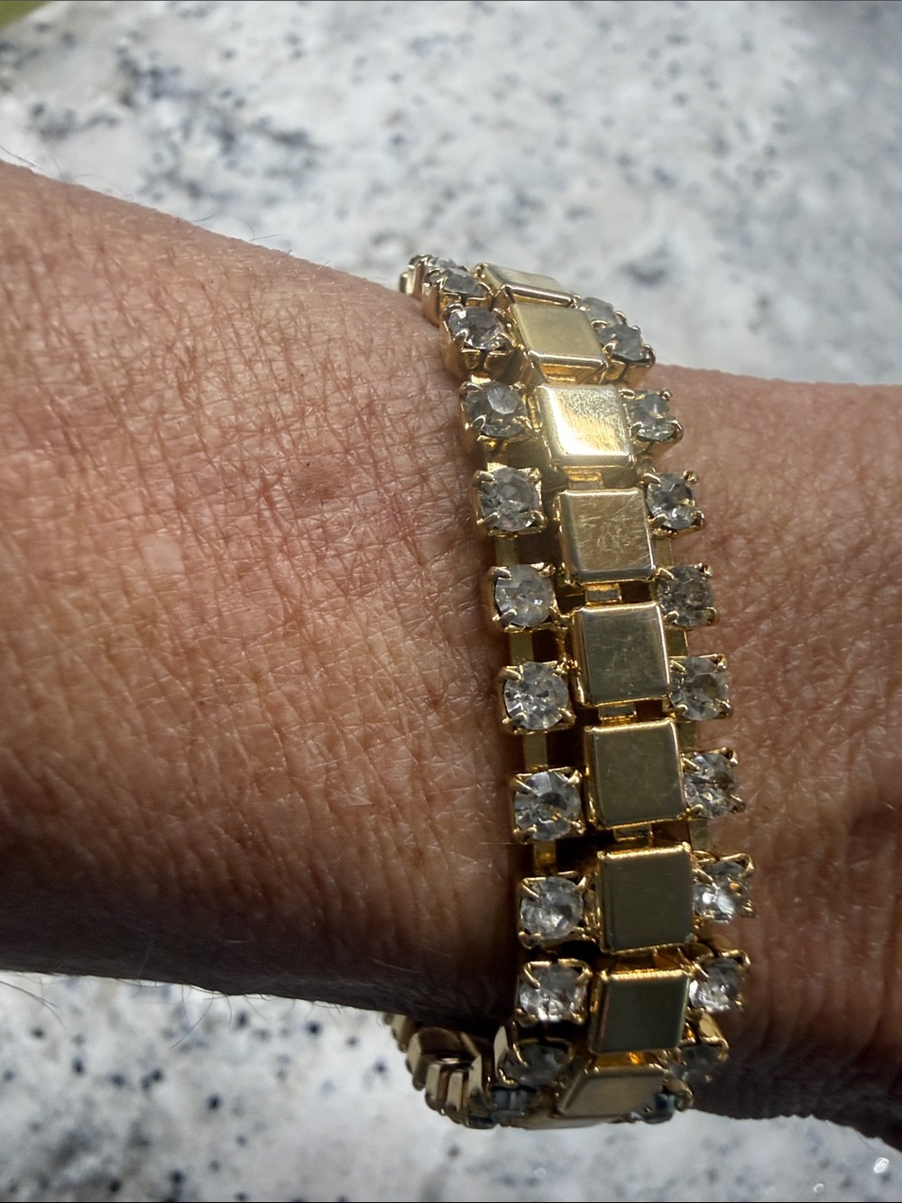 Vintage Parklane 2 Rows Rhinestones, Gold filled Bracelet. Fold-over Clasp. EUC